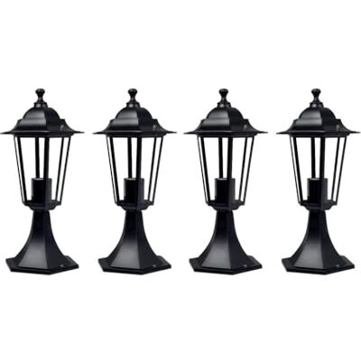 firstchoicelighting Set of 4 Cumbria Black Six Sided IP44 Outdoor 41cm Pedestal Lights firstchoicelighting Set of 4 Cumbria Black Six Sided IP44 Outdoor 41cm Pedestal Lights