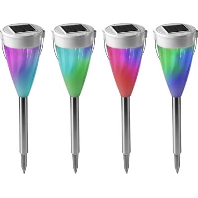 Gardenwize Solar Stake Lights Outdoor Pack of 4, Colour Changing Solar Garden Stake Lights, Decorative Solar Powered Pathway & Border Lights, Waterproof Garden Spike Lights Gardenwize Solar Stake Lights Outdoor Pack of 4, Colour Changing Solar Garden Stake Lights, Decorative Solar Powered Pathway & Border Lights, Waterproof Garden Spike Lights