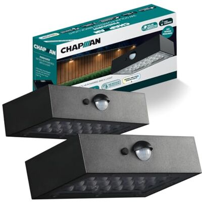 Lumineux Lighting Chapman Pinehurst 3W PIR LED Solar Brick Lights Outdoor, IP65 Waterproof Wall Lights with Motion Sensor, 4000K Cool White Solar Lights for Garden, Driveways & Outdoor Security Lighting (2 Pack- Black) Lumineux Lighting Chapman Pinehurst 3W PIR LED Solar Brick Lights Outdoor, IP65 Waterproof Wall Lights with Motion Sensor, 4000K Cool White Solar Lights for Garden, Driveways & Outdoor Security Lighting (2 Pack- Black)