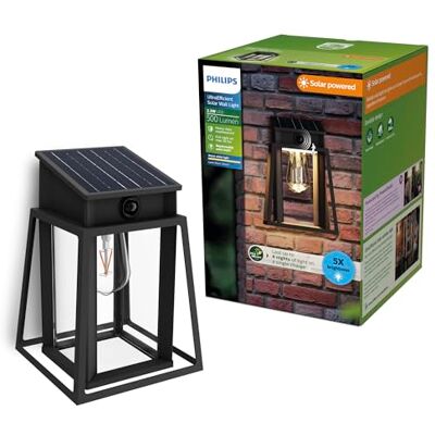 Philips Lysin UltraEfficient Outdoor Solar Wall Light, Replaceable Solar Bulb, Motion Sensor, 2700K, Black Philips Lysin UltraEfficient Outdoor Solar Wall Light, Replaceable Solar Bulb, Motion Sensor, 2700K, Black