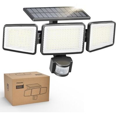 Philips Solar Security Light Outdoor Light 302 LEDs 1200lm, Solar-Powered Waterproof Wall-Mounted Flood Light w/PIR Motion Sensor, 3 Heads, IP65 Waterproof, 3 Modes (1) Philips Solar Security Light Outdoor Light 302 LEDs 1200lm, Solar-Powered Waterproof Wall-Mounted Flood Light w/PIR Motion Sensor, 3 Heads, IP65 Waterproof, 3 Modes (1)
