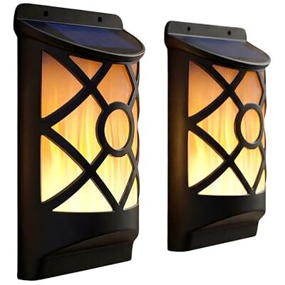 GEEZY Flame Effect Solar Wall Lights, Set of 2 Wall Mounted LED Torch Lamp with Flickering Flame Water & Weatherproof Auto Dusk to Dawn Outdoor Lighting for Garden, Fence, Patio & Alley GEEZY Flame Effect Solar Wall Lights, Set of 2 Wall Mounted LED Torch Lamp with Flickering Flame Water & Weatherproof Auto Dusk to Dawn Outdoor Lighting for Garden, Fence, Patio & Alley
