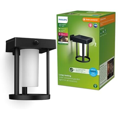 Philips Lighting Camill UltraEfficient Outdoor Solar Wall Light, Round, 1.4W, 3000K, Black, Frosted, Motion Sensor, IP44 Weatherproof Philips Lighting Camill UltraEfficient Outdoor Solar Wall Light, Round, 1.4W, 3000K, Black, Frosted, Motion Sensor, IP44 Weatherproof