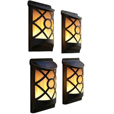 GEEZY Flame Effect Solar Wall Lights, Set of 4 Wall Mounted LED Torch Lamp with Flickering Flame Water & Weatherproof Auto Dusk to Dawn Outdoor Lighting for Garden, Fence, Patio & Alley GEEZY Flame Effect Solar Wall Lights, Set of 4 Wall Mounted LED Torch Lamp with Flickering Flame Water & Weatherproof Auto Dusk to Dawn Outdoor Lighting for Garden, Fence, Patio & Alley