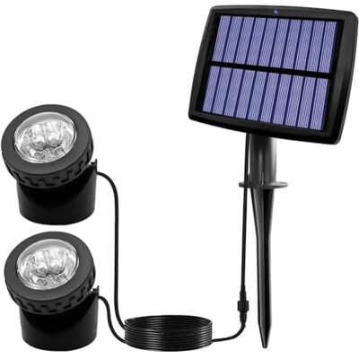 Twtuezsy Pond Lights Dual Head LED Underwater Spotlight for Gardens & Ponds Dual adjustable LED heads deliver 12 LEDs for bright, wide pond lighting; solar powered with auto on/off; IP68 waterproof. Twtuezsy Pond Lights Dual Head LED Underwater Spotlight for Gardens & Ponds Dual adjustable LED heads deliver 12 LEDs for bright, wide pond lighting; solar powered with auto on/off; IP68 waterproof.