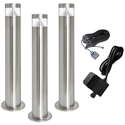 Long Life Lamp Company 3 Plug & Go LED Bollards Modern Stainless Steel Garden Lamp Post 12v Low Voltage Warm White Light ZLC046WW3P Long Life Lamp Company 3 Plug & Go LED Bollards Modern Stainless Steel Garden Lamp Post 12v Low Voltage Warm White Light ZLC046WW3P