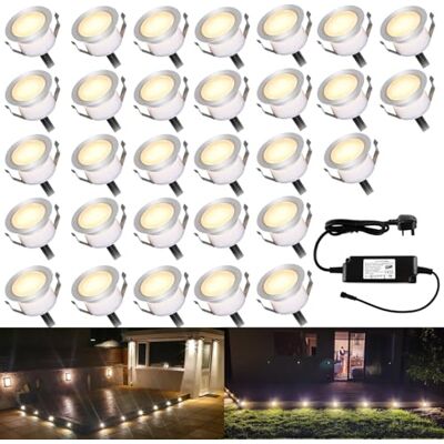 INDARUN Warm White Led Decking Lights Waterproof IP67 1W Ø45MM Lighting for Terrace/Patio/Path/Wall/Garden/Decoration, 30 Packs INDARUN Warm White Led Decking Lights Waterproof IP67 1W Ø45MM Lighting for Terrace/Patio/Path/Wall/Garden/Decoration, 30 Packs
