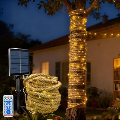 MEDOYOH 10M Solar Rope Fairy Light of 200 LED, Solar Hemp Rope String Lights with 8 Lighting Modes, Dimming Adjust Timer Waterproof for Garden Patio Balcony Swing Trunk Decor MEDOYOH 10M Solar Rope Fairy Light of 200 LED, Solar Hemp Rope String Lights with 8 Lighting Modes, Dimming Adjust Timer Waterproof for Garden Patio Balcony Swing Trunk Decor