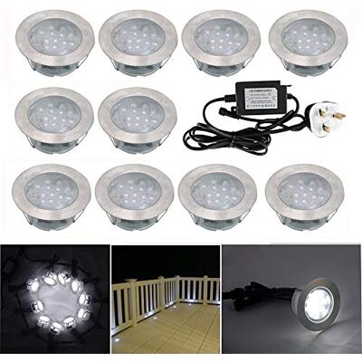 CHNXU 60mm Large Led Decking Lights Outdoor Low Voltage 12v IP67 1.5W Waterproof Deck Lighting Kits Pack of 10 (Cool White) CHNXU 60mm Large Led Decking Lights Outdoor Low Voltage 12v IP67 1.5W Waterproof Deck Lighting Kits Pack of 10 (Cool White)