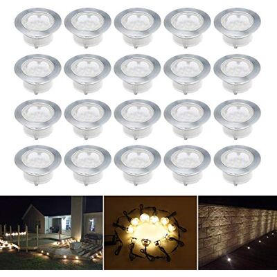 CHNXU 60mm Large Led Decking Lights Outdoor Low Voltage 12v IP67 Waterproof Deck Lighting Kits Warm White Pack of 20 CHNXU 60mm Large Led Decking Lights Outdoor Low Voltage 12v IP67 Waterproof Deck Lighting Kits Warm White Pack of 20