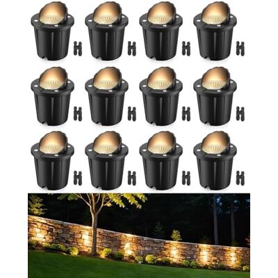 HIBOITEC 12Pcs 12W Garden Buried Light, 1200LM Warm White Low Voltage Ground Lights IP67 Waterproof Ground Lights with Wire Connectors, Recessed Garden Decking Light for Outdoor, Patio, Lawn, Landscape HIBOITEC 12Pcs 12W Garden Buried Light, 1200LM Warm White Low Voltage Ground Lights IP67 Waterproof Ground Lights with Wire Connectors, Recessed Garden Decking Light for Outdoor, Patio, Lawn, Landscape