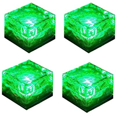 HULX Solar Ice Glass Light, 4 Pcs Solar Garden Lights Solar Outdoor Table Lamp Solar Path Ice Cube Lights Outdoor Waterproof (Green) HULX Solar Ice Glass Light, 4 Pcs Solar Garden Lights Solar Outdoor Table Lamp Solar Path Ice Cube Lights Outdoor Waterproof (Green)