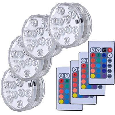 Hitopin 4 Pieces Submersible LED Lights, Waterproof Underwater Submersible Led Lights, with Remote Control, Waterproof Underwater Lights, Pond Lights, for Decorate Party, Wedding, Halloween, Christmas Hitopin 4 Pieces Submersible LED Lights, Waterproof Underwater Submersible Led Lights, with Remote Control, Waterproof Underwater Lights, Pond Lights, for Decorate Party, Wedding, Halloween, Christmas
