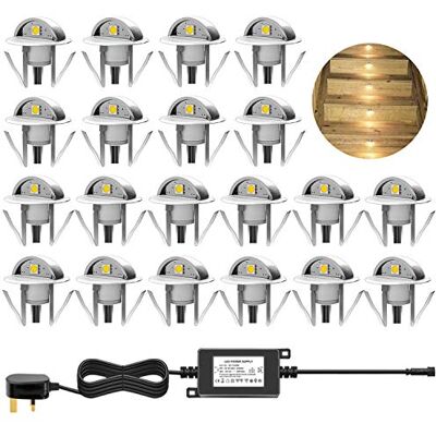 CHNXU Pack of 20 x Led Deck Lights Eyelid Step Lights Recessed Outdoor Waterproof IP65 Low Voltage 12v 35mm Warm White Kit CHNXU Pack of 20 x Led Deck Lights Eyelid Step Lights Recessed Outdoor Waterproof IP65 Low Voltage 12v 35mm Warm White Kit