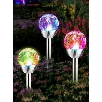 Solarize ® 3 Pack Solar Lights Outdoor, Cracked Glass Ball LED Solar Garden Border Lights, White or Color Changing Function Decorative Landscape Lighting Patio Pathway Lawn Ice Orb Marker Stake Globe Solarize ® 3 Pack Solar Lights Outdoor, Cracked Glass Ball LED Solar Garden Border Lights, White or Color Changing Function Decorative Landscape Lighting Patio Pathway Lawn Ice Orb Marker Stake Globe