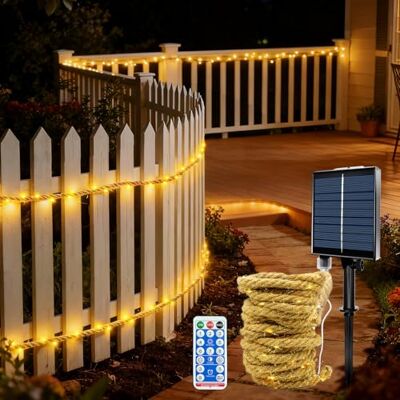 MEDOYOH 5M Solar Rope Fairy Light of 100 LED, Solar Hemp Rope String Lights with 8 Lighting Modes, Diming Adjust Timer Waterproof for Garden Patio Balcony Swing Trunk Decor MEDOYOH 5M Solar Rope Fairy Light of 100 LED, Solar Hemp Rope String Lights with 8 Lighting Modes, Diming Adjust Timer Waterproof for Garden Patio Balcony Swing Trunk Decor