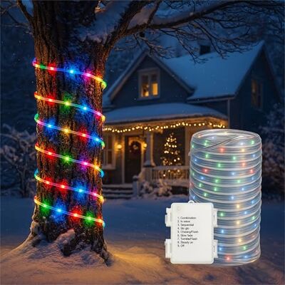 XMAS HAUS 10M Multi-Colour Festive Christmas Rope Light 100 Micro LEDs, Battery Operated, 8 Function Controller, Outdoor Use, Clear Tube XMAS HAUS 10M Multi-Colour Festive Christmas Rope Light 100 Micro LEDs, Battery Operated, 8 Function Controller, Outdoor Use, Clear Tube