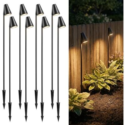 Auraglow Mains Powered Outdoor Garden Spike Light, IP65 Tall GU10 Spotlight for Paths, Driveways, Borders and Flowerbeds, Black (Warm White Bulb Included, 8 Pack) Auraglow Mains Powered Outdoor Garden Spike Light, IP65 Tall GU10 Spotlight for Paths, Driveways, Borders and Flowerbeds, Black (Warm White Bulb Included, 8 Pack)