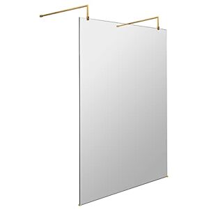 Hudson Reed BBPAF12 Wetroom Screen Modern Bathroom 'Shower Shield' Coated 8mm Toughened Safety Glass with Two Top Support Arms and Retainer Feet, 1200mm, Brushed Brass Hudson Reed BBPAF12 Wetroom Screen Modern Bathroom 'Shower Shield' Coated 8mm Toughened Safety Glass with Two Top Support Arms and Retainer Feet, 1200mm, Brushed Brass