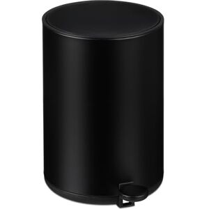 Relaxdays Bathroom Waste, 5L, Round, Soft-Close Cosmetics Trash Can, Matt Finish, Removable Inner Bin, Pedal, Black, Steel, 25 x 17 x 22 cm Relaxdays Bathroom Waste, 5L, Round, Soft-Close Cosmetics Trash Can, Matt Finish, Removable Inner Bin, Pedal, Black, Steel, 25 x 17 x 22 cm