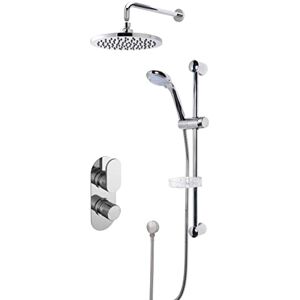 nuie SBR21TW2 Bundle Modern Bathroom Twin Thermostatic Binsey Valve with Diverter, Curved Slide Rail Kit and Outlet Elbow, Round Wall Mounted Arm and Fixed Shower Head, Chrome nuie SBR21TW2 Bundle Modern Bathroom Twin Thermostatic Binsey Valve with Diverter, Curved Slide Rail Kit and Outlet Elbow, Round Wall Mounted Arm and Fixed Shower Head, Chrome