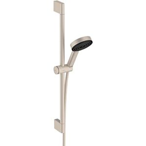 Hansgrohe Pulsify S 12-inch 1-Spray Handshower with Slide Bar and Hose PowderRain, IntenseRain, Pulsating Massage in Brushed Nickel, 24162821 Hansgrohe Pulsify S 12-inch 1-Spray Handshower with Slide Bar and Hose PowderRain, IntenseRain, Pulsating Massage in Brushed Nickel, 24162821