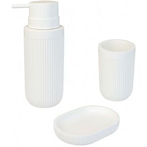 Relaxdays Bathroom Accessories, 3-Piece Set, Dish, refillable soap Dispenser, Toothbrush Holder, polyresin, White, 17.5 x 6.5 x 6.5 cm Relaxdays Bathroom Accessories, 3-Piece Set, Dish, refillable soap Dispenser, Toothbrush Holder, polyresin, White, 17.5 x 6.5 x 6.5 cm