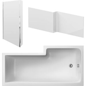 nuie SBATH13 Modern Bathroom L Shape Square Shower Bath Set with Screen and Front Panel Left Hand, 1600 x 850 x 390mm, White/Chrome nuie SBATH13 Modern Bathroom L Shape Square Shower Bath Set with Screen and Front Panel Left Hand, 1600 x 850 x 390mm, White/Chrome