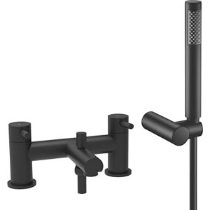 VeeBath Delta Bath Shower Mixer – Matt Black Finish, G3/4" Inlet, Dual Lever Deck Mounted with Round Shower Head, Bathroom Taps Basin Pair, Double Tap Shower Attachment VeeBath Delta Bath Shower Mixer – Matt Black Finish, G3/4" Inlet, Dual Lever Deck Mounted with Round Shower Head, Bathroom Taps Basin Pair, Double Tap Shower Attachment