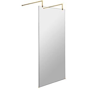 Hudson Reed BBPAF10 Wetroom Screen Modern Bathroom 'Shower Shield' Coated 8mm Toughened Safety Glass with Two Top Support Arms and Retainer Feet, 1000mm, Brushed Brass Hudson Reed BBPAF10 Wetroom Screen Modern Bathroom 'Shower Shield' Coated 8mm Toughened Safety Glass with Two Top Support Arms and Retainer Feet, 1000mm, Brushed Brass