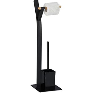 Relaxdays WC Accessories Set, Standing Toilet Paper, Replaceable Brush & Holder, HWD: 73x20x20 cm, Black/natural, Wood Relaxdays WC Accessories Set, Standing Toilet Paper, Replaceable Brush & Holder, HWD: 73x20x20 cm, Black/natural, Wood