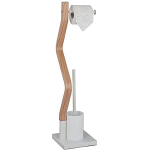 Relaxdays WC Accessories Set, Standing Toilet Paper, Replaceable Brush & Holder, 75x18.5x18.5cm, White/natural, Steel Relaxdays WC Accessories Set, Standing Toilet Paper, Replaceable Brush & Holder, 75x18.5x18.5cm, White/natural, Steel