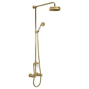 Hudson Reed A8117 Topaz Traditional Bathroom Thermostatic Shower Valve with Top Outlet and Diverter with Handset and Hose with Crosshead Handles and Hexagonal Collars, 1245mm x 200mm, Brushed Brass Hudson Reed A8117 Topaz Traditional Bathroom Thermostatic Shower Valve with Top Outlet and Diverter with Handset and Hose with Crosshead Handles and Hexagonal Collars, 1245mm x 200mm, Brushed Brass