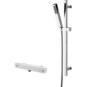Hudson Reed SBS99BV1 Shower Bundle Modern Bathroom Square Thermostatic Bar Valve and Kubix Rectangular Slide Rail Kit with Single Function Handset, Chrome Hudson Reed SBS99BV1 Shower Bundle Modern Bathroom Square Thermostatic Bar Valve and Kubix Rectangular Slide Rail Kit with Single Function Handset, Chrome