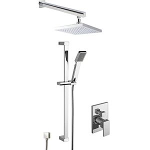 nuie SBS37MV2 Bundle Modern Bathroom Windon Valve with Diverter, Slide Rail Kit and Outlet Elbow, and Square Wall Mounted Arm and Fixed Shower Head, Chrome nuie SBS37MV2 Bundle Modern Bathroom Windon Valve with Diverter, Slide Rail Kit and Outlet Elbow, and Square Wall Mounted Arm and Fixed Shower Head, Chrome