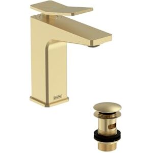 Bristan Tangram Eco Start Basin Mixer with Clicker Waste, Deck Mounted Bathroom Tap, Brushed Brass Finish Bristan Tangram Eco Start Basin Mixer with Clicker Waste, Deck Mounted Bathroom Tap, Brushed Brass Finish
