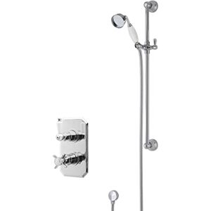 nuie SBT56TW1 Bundle Traditional Bathroom Concealed Twin Thermostatic Shower Valve and Victorian Slider Rail Kit, Chrome nuie SBT56TW1 Bundle Traditional Bathroom Concealed Twin Thermostatic Shower Valve and Victorian Slider Rail Kit, Chrome