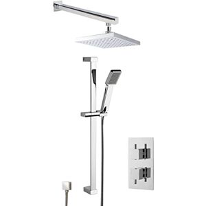 nuie SBS39TW2 Bundle Modern Bathroom Twin Thermostatic Valve with Diverter, Slide Rail Kit and Outlet Elbow, and Square Wall Mounted Arm and Fixed Shower Head, Chrome nuie SBS39TW2 Bundle Modern Bathroom Twin Thermostatic Valve with Diverter, Slide Rail Kit and Outlet Elbow, and Square Wall Mounted Arm and Fixed Shower Head, Chrome
