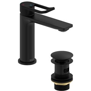 Bristan Saffron Eco Start Basin Mixer with Clicker Waste, Deck Mounted Bathroom Tap, Black Finish Bristan Saffron Eco Start Basin Mixer with Clicker Waste, Deck Mounted Bathroom Tap, Black Finish