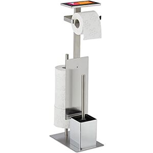 Relaxdays WC Set, Toilet Paper, Bathroom Brush and Holder, Phone or Book Storage Tray, HxWxD: 69x25x18 cm, Silver, Stainless steel Relaxdays WC Set, Toilet Paper, Bathroom Brush and Holder, Phone or Book Storage Tray, HxWxD: 69x25x18 cm, Silver, Stainless steel