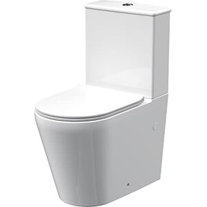 nuie NCG650 Freya Modern Bathroom Flush to Wall Compact Round Rimless Toilet Pan, Cistern and Soft Close Sandwich Set Included, 375mm, White nuie NCG650 Freya Modern Bathroom Flush to Wall Compact Round Rimless Toilet Pan, Cistern and Soft Close Sandwich Set Included, 375mm, White
