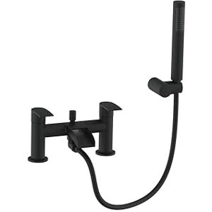 VeeBath Stream Round Waterfall Bath Shower Mixer Tap – Matt Black Finish Double Lever, Deck Mounted Bathroom Tap, Includes Round Showerhead & Kit, Modern Bath Mixer Tap with G3/4" BSP Inlet VeeBath Stream Round Waterfall Bath Shower Mixer Tap – Matt Black Finish Double Lever, Deck Mounted Bathroom Tap, Includes Round Showerhead & Kit, Modern Bath Mixer Tap with G3/4" BSP Inlet