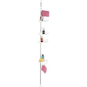 Relaxdays Telescopic Shower Caddy, 99-311 cm, Corner Shelf, No Drilling, Tension Rod, with 4 Shelves & Towel Bar, White, Stainless steel, Plastic Relaxdays Telescopic Shower Caddy, 99-311 cm, Corner Shelf, No Drilling, Tension Rod, with 4 Shelves & Towel Bar, White, Stainless steel, Plastic