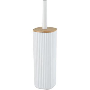 WENKO Rotello toilet brush set, closed toilet brush holder made of plastic with bamboo lid and grooved structure, Ø 10 x 36 cm, WC brush included, brush head replaceable, white/natural WENKO Rotello toilet brush set, closed toilet brush holder made of plastic with bamboo lid and grooved structure, Ø 10 x 36 cm, WC brush included, brush head replaceable, white/natural