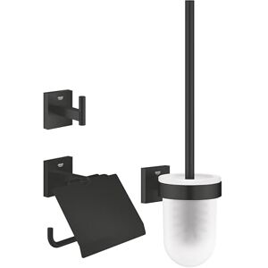 Grohe Start Cube QuickFix 3-in-1 Toilet Accessories Set- Toilet Roll Holder, Toilet Brush, Robe Hook (Metal and Glass, with Screws and Dowels), Easy to fit with QuickGlue, Matt Black, 411232430 Grohe Start Cube QuickFix 3-in-1 Toilet Accessories Set- Toilet Roll Holder, Toilet Brush, Robe Hook (Metal and Glass, with Screws and Dowels), Easy to fit with QuickGlue, Matt Black, 411232430