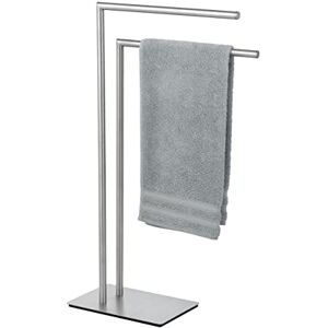 WENKO Recco towel rack, free-standing towel rack of satin stainless steel with heavy base plate for secure stand, two bars for storing towels, 48 x 80.5 x 20 cm WENKO Recco towel rack, free-standing towel rack of satin stainless steel with heavy base plate for secure stand, two bars for storing towels, 48 x 80.5 x 20 cm
