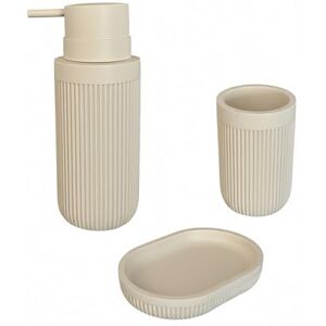 Relaxdays Bathroom Accessories, 3-Piece Set, soap Dish, Dispenser, Toothbrush Cup, polyresin, Beige, 17.5 x 6.5 x 6.5 cm Relaxdays Bathroom Accessories, 3-Piece Set, soap Dish, Dispenser, Toothbrush Cup, polyresin, Beige, 17.5 x 6.5 x 6.5 cm