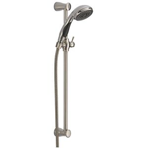 DELTA Faucet 3-Spray Touch-Clean Wall-Mount Slide Bar Hand Held Shower with Hose, Stainless 57014-SS DELTA Faucet 3-Spray Touch-Clean Wall-Mount Slide Bar Hand Held Shower with Hose, Stainless 57014-SS