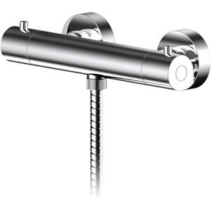 nuie BIN503 Binsey Modern Bathroom Wall Mount Round Thermostatic Bar Valve with Bottom Outlet, 55mm x 275mm, Chrome nuie BIN503 Binsey Modern Bathroom Wall Mount Round Thermostatic Bar Valve with Bottom Outlet, 55mm x 275mm, Chrome