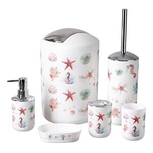 Qualiware Bathroom Accessory Set 6 Pieces Luxury Modern Vanity Bath Accessories Bath Set Toilet Brush with Holder, Soap Dish, Lotion Dispenser, Toothbrush Holder, Tumbler, Trash Bin (DANDELION)